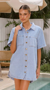 Rayna Denim Mini Dress - Light Denim