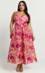 A-Line Corset Detail Midi Dress in Light Pink