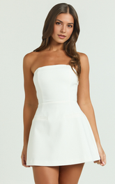 Benson Playsuit – Strapless Fit & Flare Romper in Crisp White