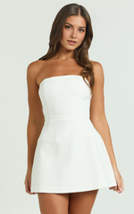 Benson Playsuit – Strapless Fit & Flare Romper in Crisp White