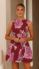 Rafiki Mini Dress - Wine/Pink Floral