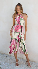 Alma Midi Dress - Lemon/Pink Floral