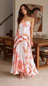 Kaethe Maxi Dress - Orange/White