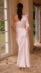 Eden One Shoulder Tie Front Maxi Dress - Pink