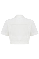 Örgü Detaylı Beyaz Denim Ceket