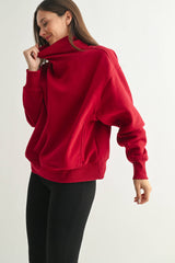 Garnet Red CozyCore Cotton Blend Mock Neck Pullover