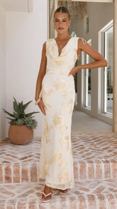 Nikova Maxi Dress - Yellow Embroidery