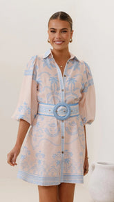 Xander Long Sleeve Mini Dress - Blue