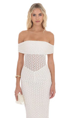 Off Shoulder Lace Bodycon Maxi Dress in White