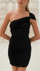 Liana Asymmetrical Mini Dress - Black