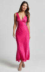 Cohen Midi Dress – Textured Satin Mid-Length Dress in Blush Pink