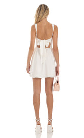 Back Bow Fit and Flare Dress in White
