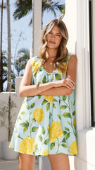 Paisley Mini Dress - Lemon/Aqua Floral