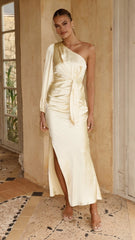 Eden One Shoulder Tie Front Maxi Dress - Yellow