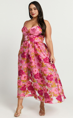 A-Line Corset Detail Midi Dress in Light Pink