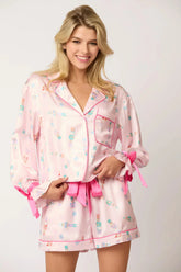 Pink Nutcracker Satin Pajama Set with Ribbon Details