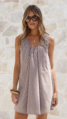 Alaya Mini Dress - Brown/Blue Stripe