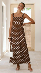 Milani Maxi Dress - Brown Polka