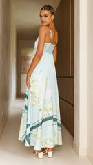 Kaethe Maxi Dress - Aqua/Yellow Print