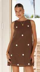 Natala Shift Mini Dress - Chocolate / White Polka Dot