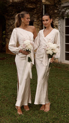 Eden One Shoulder Tie Front Maxi Dress - Champagne