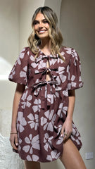 Arana Mini Dress - Brown Daylillies