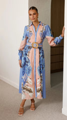 Naliah Long Sleeve Maxi Dress - Willow Blue