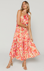 Georgine One-Shoulder Floral Tiered Midi Dress – Autumn Bloom Edition