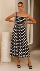 Roma Midi Dress - Black/ White Polka Dot