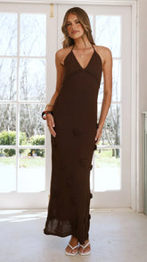 Sancha Flower Knit Maxi Dress - Chocolate