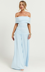 Off The Shoulder Maxi Shift Dress in Soft Blue