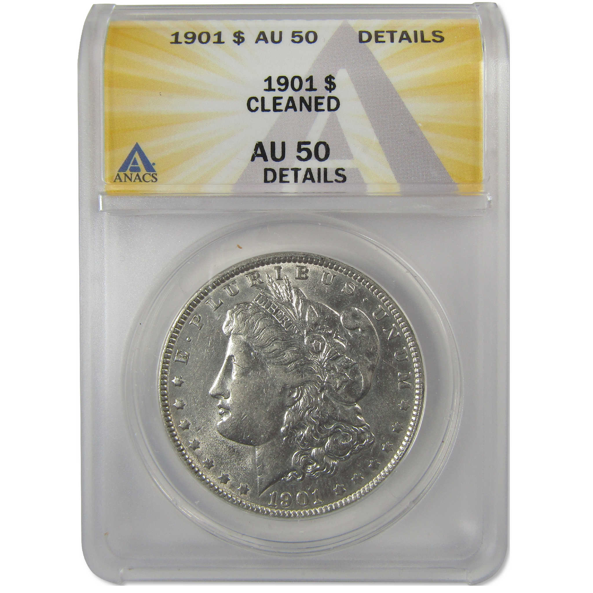 1901 Morgan Dollar AU 50 Details ANACS Silver $1 Coin SKU:I20402 - Morgan coin - Morgan silver dollar - Morgan silver dollar for sale - Profile Coins & Collectibles