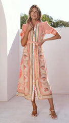 Magnolia Midi Dress - Acacia Palm Melon