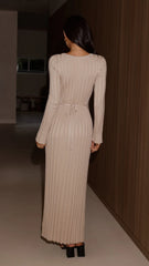 Cyra Long Sleeve Maxi Dress - Beige