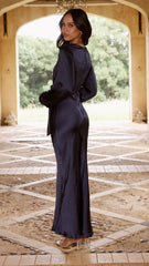 Ivy Long Sleeve Tie Front Maxi Dress - Navy
