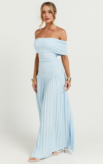 Off The Shoulder Maxi Shift Dress in Soft Blue