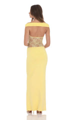 Off Shoulder Lace Cutout Maxi Dress in Yellow