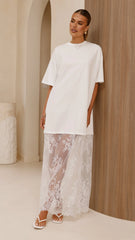 Raina T-Shirt Maxi Dress - White Lace
