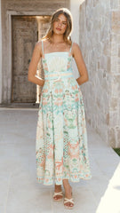 Nellie Midi Dress - Aqua Aurora Print