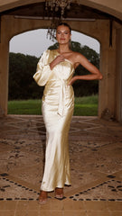 Eden One Shoulder Tie Front Maxi Dress - Yellow