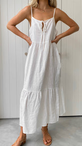 Avalia Linen Maxi Dress - White
