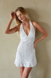 Fleur Lace Halter Ruffled Mini Dress