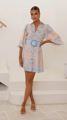 Xander Long Sleeve Mini Dress - Blue