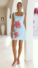 Adley Mini Dress - Blue/Pink Floral