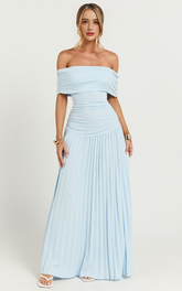 Off The Shoulder Maxi Shift Dress in Soft Blue