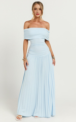 Off The Shoulder Maxi Shift Dress in Soft Blue