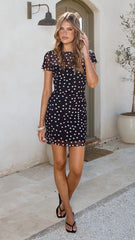 Martha Mini Dress - Black/White Polka Dot