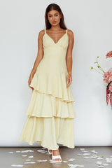 New Vibes Layered Hem Maxi Dress Lemon