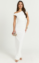 Off The Shoulder Jersey Maxi Dress in White