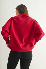 Garnet Red CozyCore Cotton Blend Mock Neck Pullover